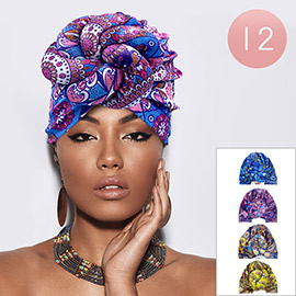 12PCS - Abstract Patterned Turban Hats