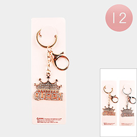 12PCS - Queen Message Stone Embellished Crown Keychains
