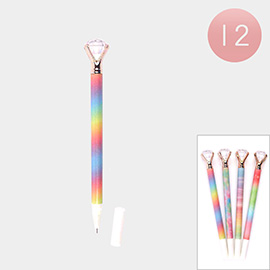 12PCS - Rainbow Diamond Stone Ball Pens