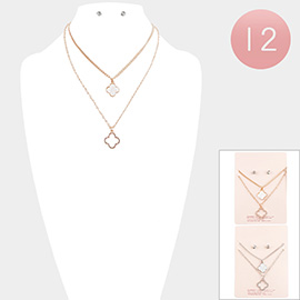 12PCS - Quatrefoil Pendant Double Layered Necklaces