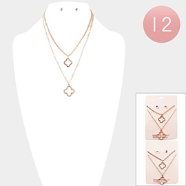 12PCS - Quatrefoil Pendant Double Layered Necklaces