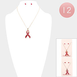 12PCS - Pink Ribbon Pendant Necklaces
