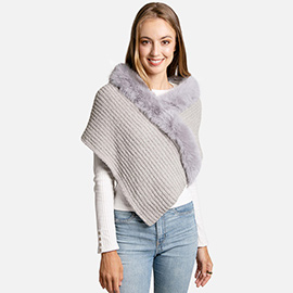 Faux Fur Pointed Solid Ribbed Shawl