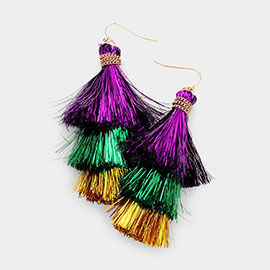 Mardi Gras Triple Tassel Layered Dangle Earrings
