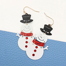 Glittered Metal Snowman Dangle Earrings