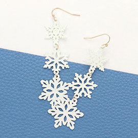Glittered Metal Triple Snowflake Link Dangle Earrings