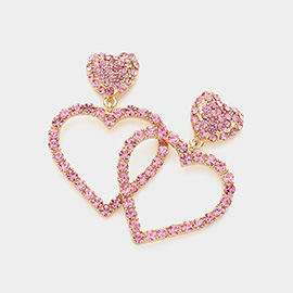 Stone Embellished Double Heart Link Dangle Earrings