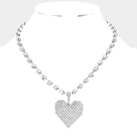 Rhinestone Embellished Heart Pendant Necklace
