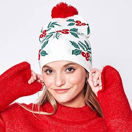 Mistletoe Pom Pom Beanie Hat