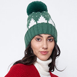 Snowy Mountain Faux Fur Pom Pom Beanie Hat