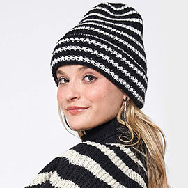 Striped Knit Beanie Hat