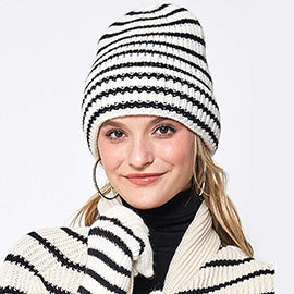 Striped Knit Beanie Hat
