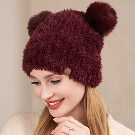 Faux Fur Pom Pom Ear Beanie Hat