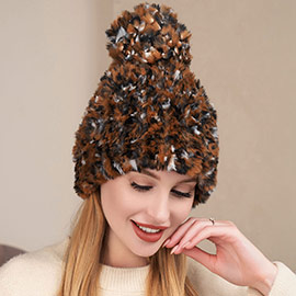 Mixed Color Faux Fur Pom Pom Beanie Hat