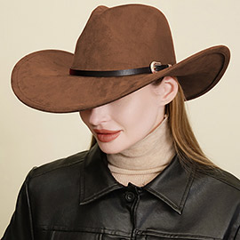 Belt Buckle Faux Leather Band Solid Cowboy Fedora Panama Hat
