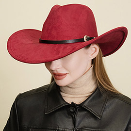Belt Buckle Faux Leather Band Solid Cowboy Fedora Panama Hat