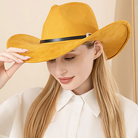 Belt Buckle Faux Leather Band Solid Cowboy Fedora Panama Hat