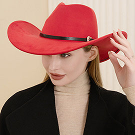 Belt Buckle Faux Leather Band Solid Cowboy Fedora Panama Hat