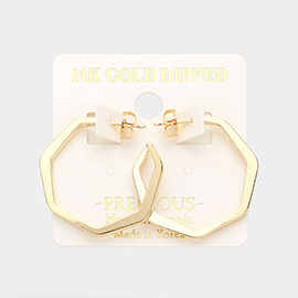 14K Gold Dipped 1.25 Inch Octagon Metal Hoop Earrings