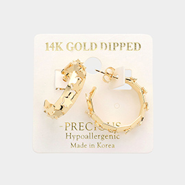 14K Gold Dipped Star Detailed 1 Inch Metal Hoop Earrings
