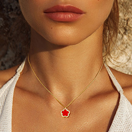 Gold Dipped Rhinestone Trimmed Flower Pendant Necklace