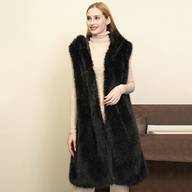 Solid Faux Fur Long Vest