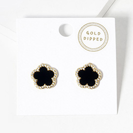 Gold Dipped Rhinestone Trimmed Flower Stud Earrings