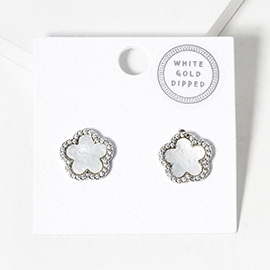 Gold Dipped Rhinestone Trimmed Flower Stud Earrings