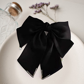 Pearl Rhinestone Embellished Solid Bow Barrette