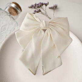 Pearl Rhinestone Embellished Solid Bow Barrette