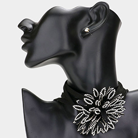 Bling Flower Wrapped Choker Necklace