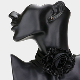 Bling Flower Wrapped Choker Necklace
