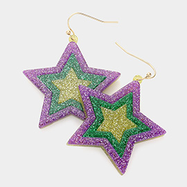 Mardi Gras Glittered Resin Star Dangle Earrings