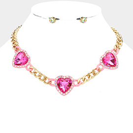 Triple Heart Stone Accented Necklace