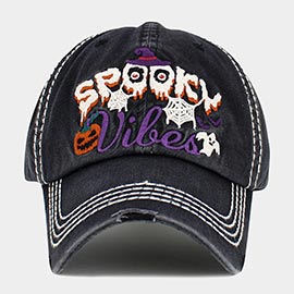 Spooky Vibes Message Witch Hat Pumpkin Ghost Pointed Vintage Baseball Cap
