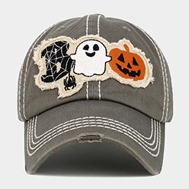 Boo Message Cobweb Spider Ghost Pumpkin Pointed Vintage Baseball Cap