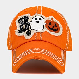 Boo Message Cobweb Spider Ghost Pumpkin Pointed Vintage Baseball Cap