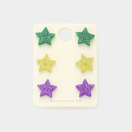 3Pairs - Mardi Grass Star Stud Earrings