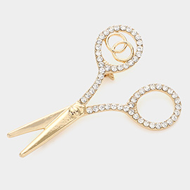 Rhinestone Embellished Scissors Pin Brooch