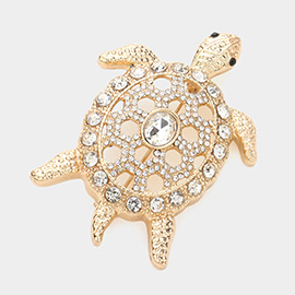 Stone Embellished Metal Turtle Pin Brooch