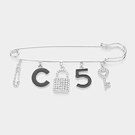 C Monogram Lock No. 5 Heart Key Link Safety Pin Brooch