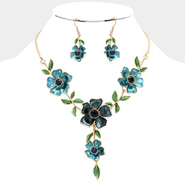 Colored Metal Flower Leaf Necklace