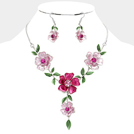 Colored Metal Flower Leaf Necklace