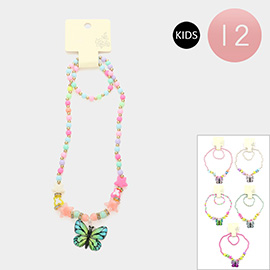 12PCS - Butterfly Pendant Star Beaded Stretch Kids Necklaces