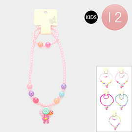 12PCS - Lollipop Pendant Beaded Stretch Kids Necklaces