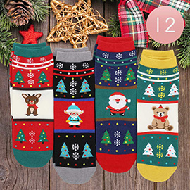 12Pairs - Rudolph Santa Claus Bear Christmas Tree Socks