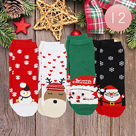 12Pairs - Snowman Snowflake Rudolph Heart Santa Claus Socks
