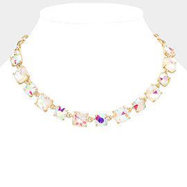 Cushion Square Stone Link Evening Necklace