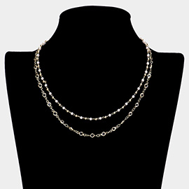 Pearl Lucite Round Bead Link Double Layered Necklace