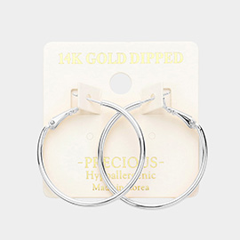 14K White Gold Dipped 1.3 Inch Metal Hoop Earrings